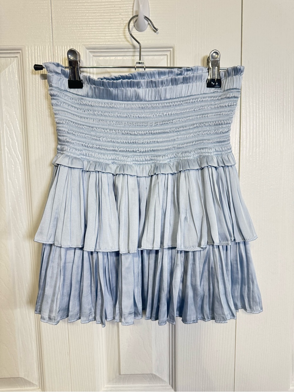 RESET Powder Blue Smocked Tiered Ruffle Mini Skirt S